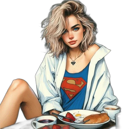food, jewelry, face, comic book art, photorealistic, oil painting, cartoon, woman transparent PNG cut-out