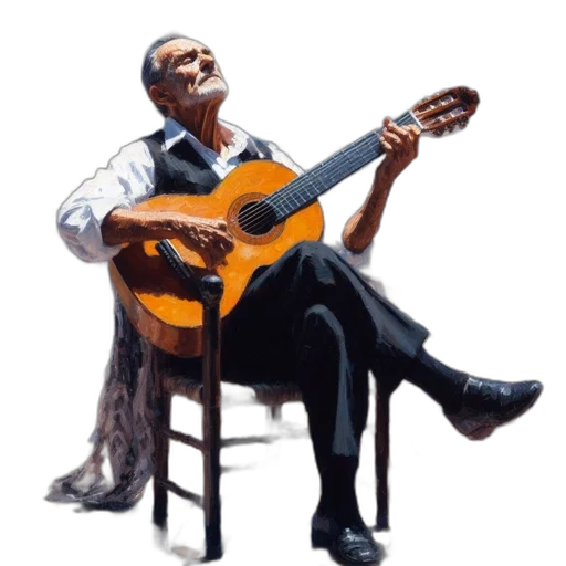 photorealistic, 3d render, concept art, oil painting, elderly, musician, plays, classical transparent PNG cut-out