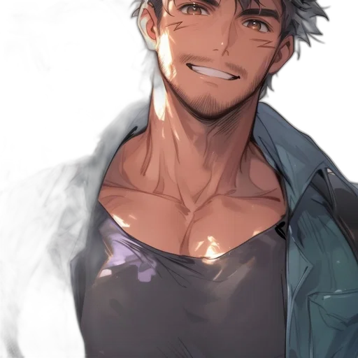 face, jacket, staff, anime, cartoon, photorealistic, concept art, blue transparent PNG cut-out