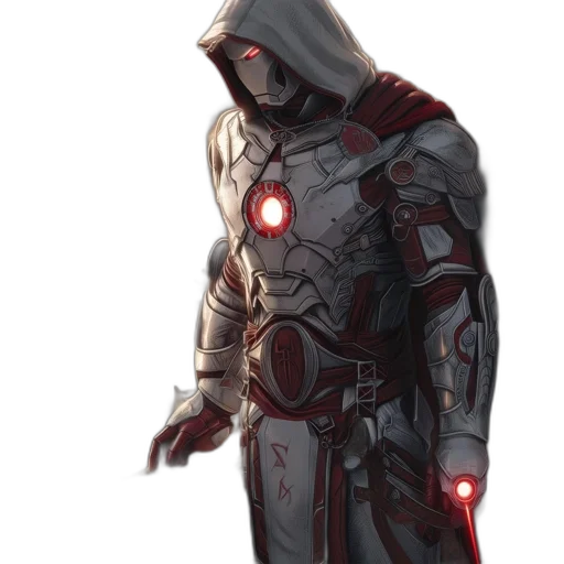 jacket, robot, weapon, concept art, comic book art, fantasy art, 3d render, red transparent PNG cut-out