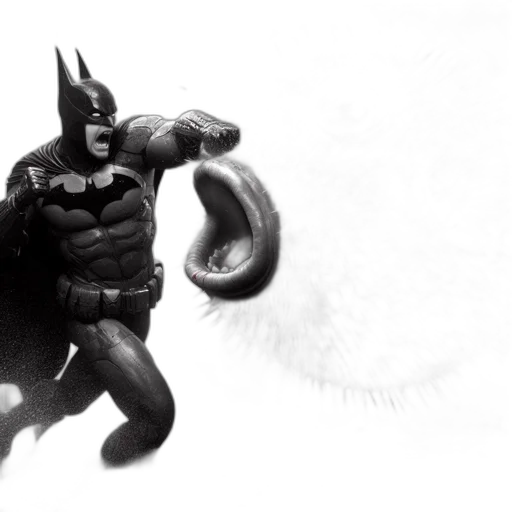 comic book art, concept art, 3d render, photorealistic, batman, battles, oversized, sharp-toothed transparent PNG cut-out