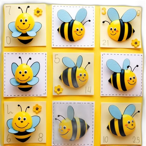 bee, number, mats, cards transparent PNG cut-out