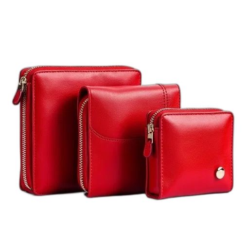 red, set, three, leather, wallets, displayed, different, sizes transparent PNG cut-out