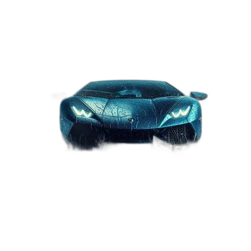 car, hat, mask, hair, 3d render, vaporwave, blue, lamborghini transparent PNG cut-out