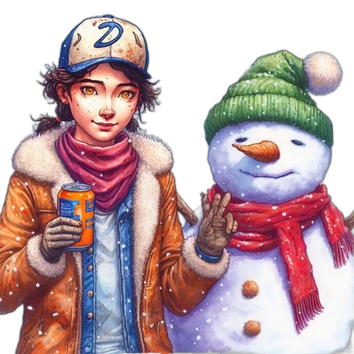 photorealistic, pixel art, concept art, oil painting, snow, wintry, scene, youthful transparent PNG cut-out