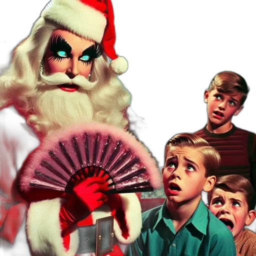 concept art, unique, colorful, christmas, scene, features, long-haired, santa transparent PNG cut-out