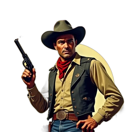 weapon, hat, staff, jacket, comic book art, concept art, photorealistic, pixel art transparent PNG cut-out