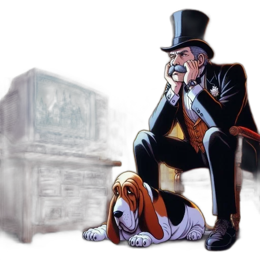 concept art, cartoon, comic book art, fantasy art, city street, elderly, man, sits transparent PNG cut-out