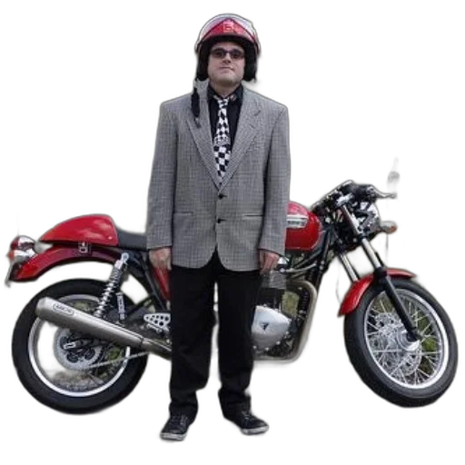 jacket, photorealistic, man, suit, helmet, stands, next, red transparent PNG cut-out