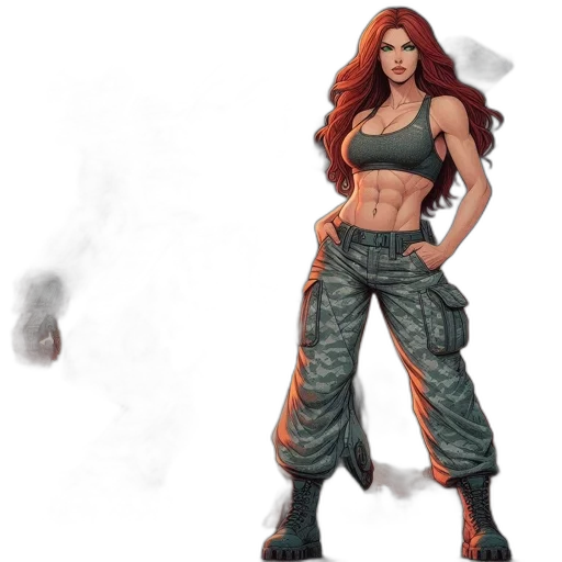concept art, comic book art, fantasy art, 3d render, earth tones, woman, red, hair transparent PNG cut-out