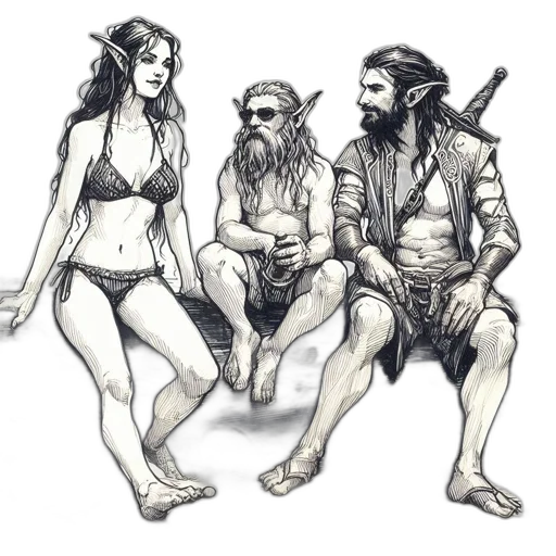 concept art, fantasy art, pencil sketch, comic book art, underwater, fire, beach, forest transparent PNG cut-out