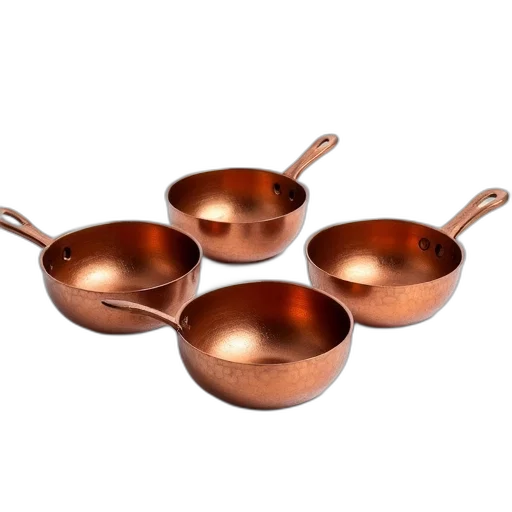 jewelry, food, 3d render, set, four, copper-colored, textured, bowls transparent PNG cut-out