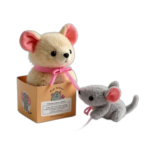 3d render, plush, toy, mouse, pink, ribbon, around, neck transparent PNG cut-out