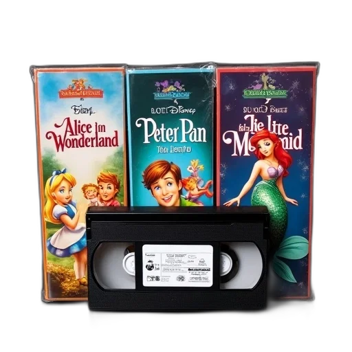 underwater, collection, three, disney-themed, vhs, tapes, displayed, black transparent PNG cut-out