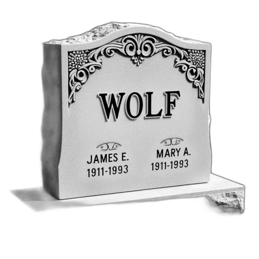 grayscale, image, headstone, name, wolf, engraved, adorned, floral transparent PNG cut-out