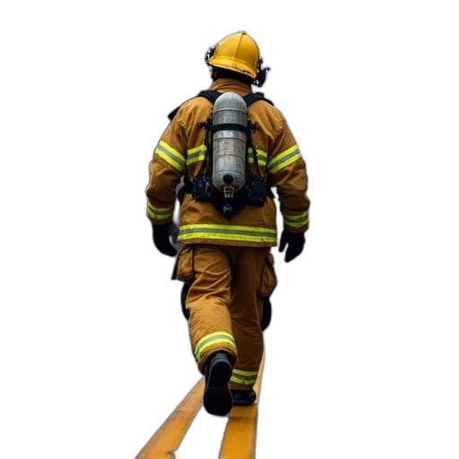 staff, jacket, weapon, mask, 3d render, concept art, fire, firefighter transparent PNG cut-out
