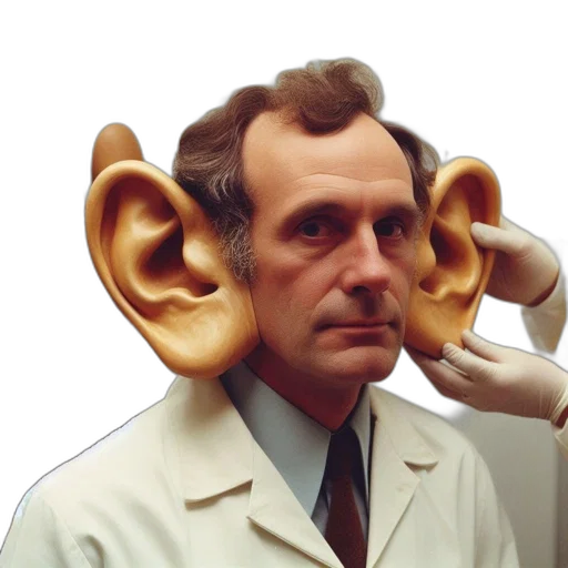 staff, jewelry, face, individual, outsized, ears, wears, lab transparent PNG cut-out