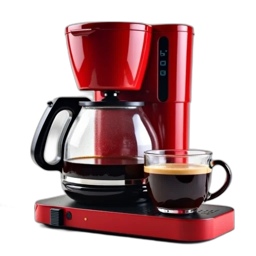 3d render, red, coffee, maker, transparent, glass, carafe, black transparent PNG cut-out
