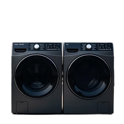 two, black, washing, machines, placed, side, concrete, floor transparent PNG cut-out