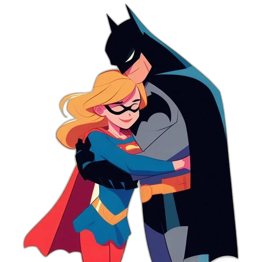 comic book art, concept art, cartoon, supergirl, batman, share, intimate, moment transparent PNG cut-out