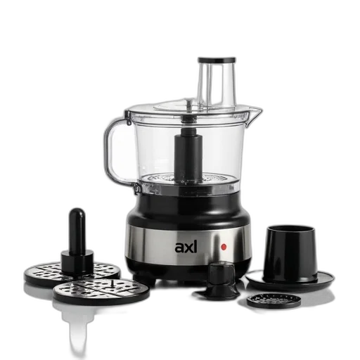 modern, electric, food, processor, black, silver, design, displayed transparent PNG cut-out