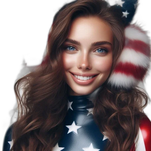 face, hat, photorealistic, fantasy art, oil painting, cartoon, woman, patriotic transparent PNG cut-out
