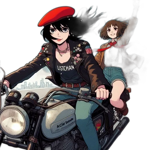 jacket, weapon, car, anime, concept art, cartoon, comic book art, red transparent PNG cut-out