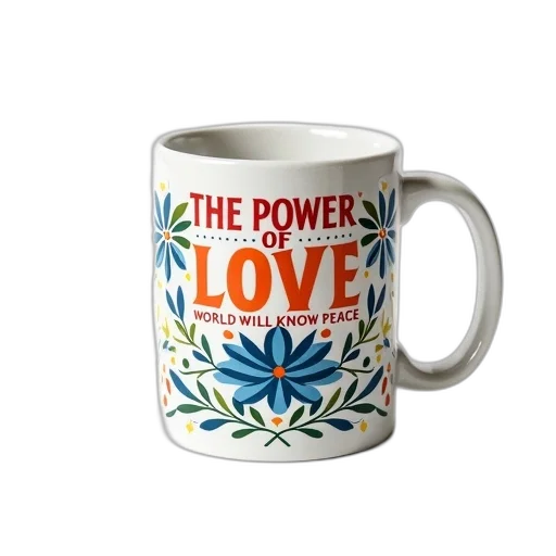 flower, white, coffee, mug, colorful, design, featuring, quote transparent PNG cut-out