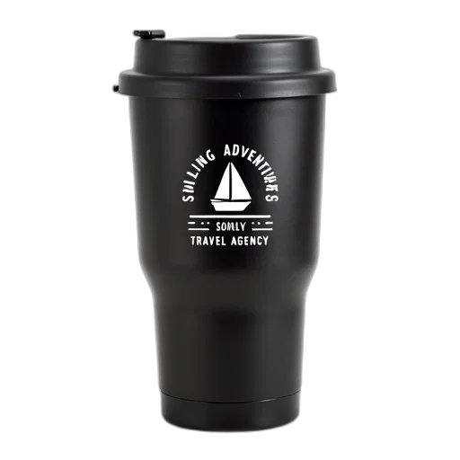 bottle, 3d render, black, travel, mug, white, logo, reads transparent PNG cut-out