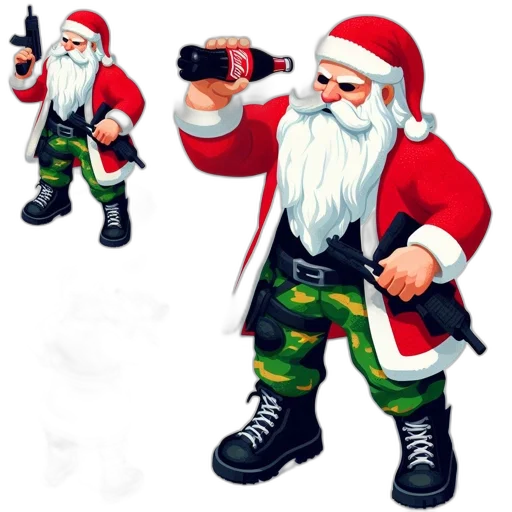 weapon, concept art, pixel art, 3d render, santa, claus, depicted, featuring transparent PNG cut-out