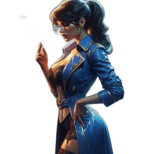 dress, fantasy art, comic book art, concept art, cyberpunk, blue, golden, woman transparent PNG cut-out