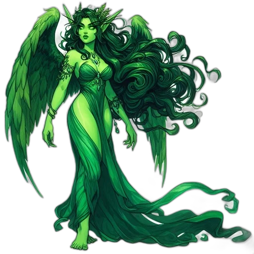fantasy art, concept art, comic book art, pixel art, green, ethereal, female, figure transparent PNG cut-out