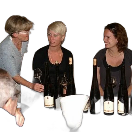 bottle, staff, 3d render, group, people, gathered, around, table transparent PNG cut-out