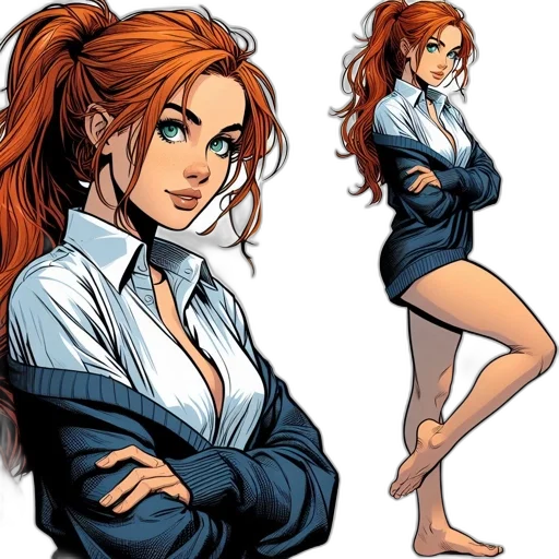jacket, comic book art, concept art, cartoon, pixel art, female, character, red transparent PNG cut-out