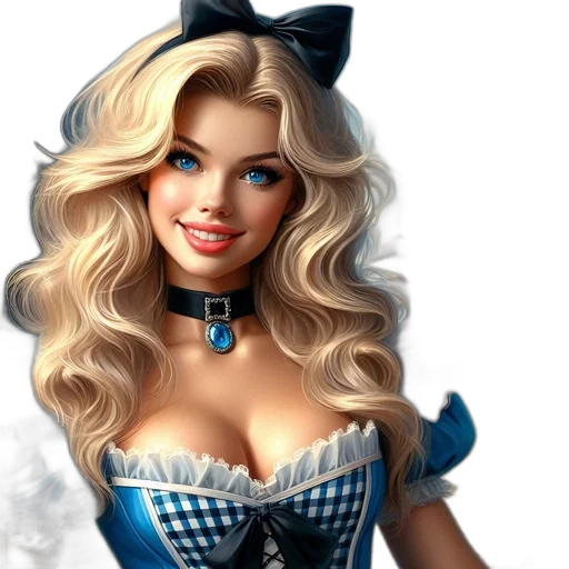 dress, fantasy art, photorealistic, 3d render, comic book art, blonde-haired, girl, blue transparent PNG cut-out