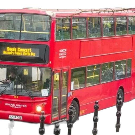3d render, city street, red, double-decker, bus, london, united, parked transparent PNG cut-out