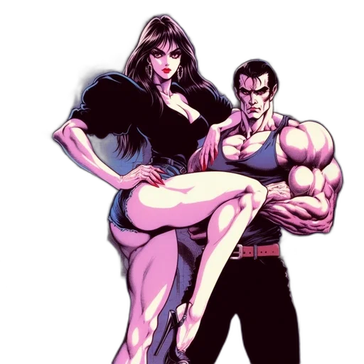 comic book art, concept art, pixel art, fantasy art, two, animated, characters, confident transparent PNG cut-out