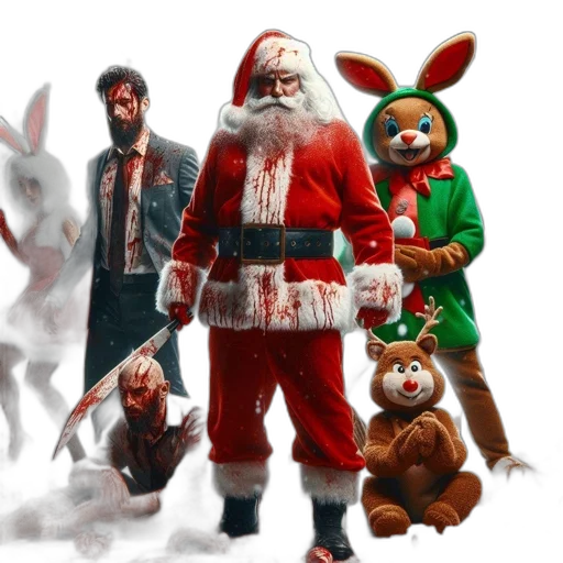 concept art, 3d render, comic book art, chaotic, winter, scene, santa, claus transparent PNG cut-out