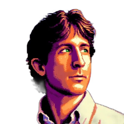 face, robot, staff, jacket, pixel art, photorealistic, cartoon, comic book art transparent PNG cut-out