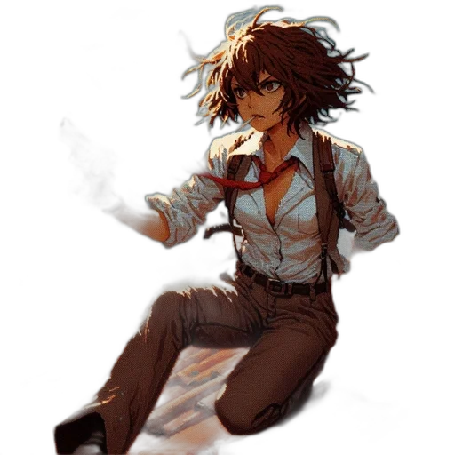 staff, jacket, weapon, hair, concept art, pixel art, fantasy art, comic book art transparent PNG cut-out