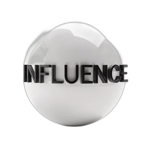 3d render, sphere, word, influence, over, white, background transparent PNG cut-out