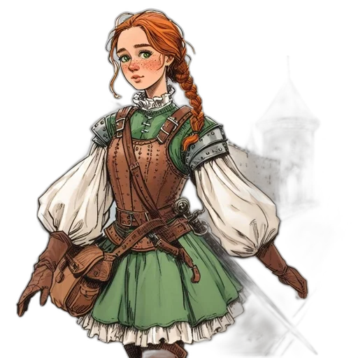 dress, staff, fantasy art, concept art, pixel art, watercolor, green, earth tones transparent PNG cut-out