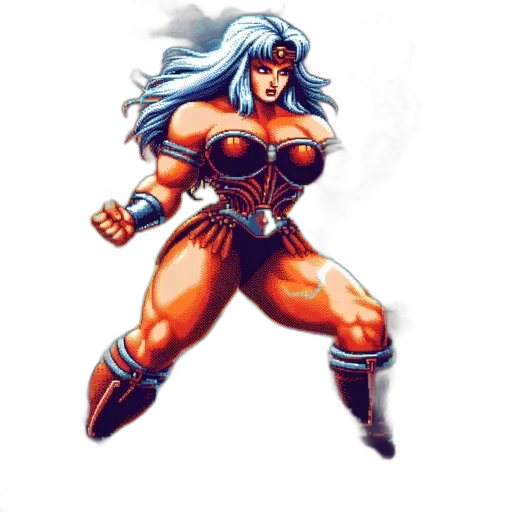 comic book art, concept art, pixel art, fantasy art, powerful, female, character, long transparent PNG cut-out