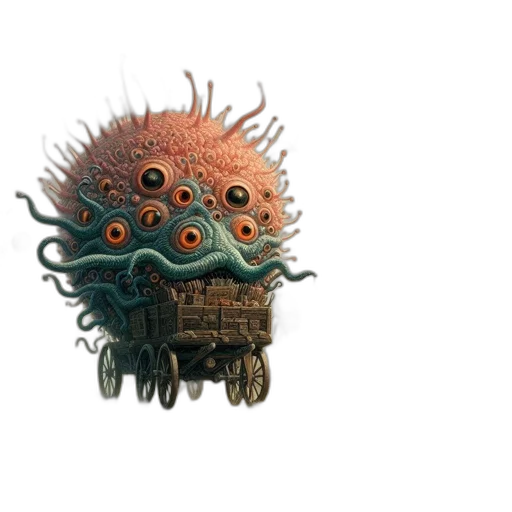 creature, mask, dragon, staff, concept art, 3d render, fantasy art, watercolor transparent PNG cut-out