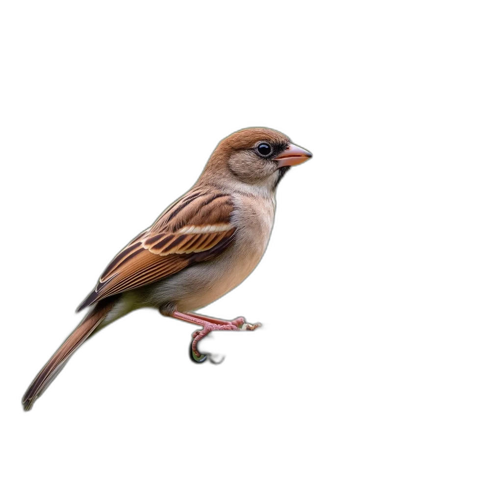 animal, staff, photorealistic, 3d render, small, brown, sparrow, perched transparent PNG cut-out
