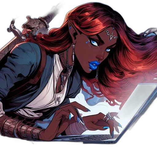comic book art, concept art, fantasy art, cyberpunk, fire, female, character, striking transparent PNG cut-out