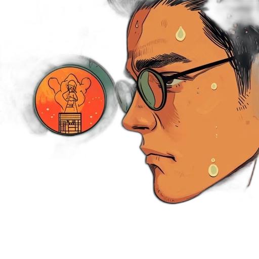 face, mask, comic book art, concept art, cartoon, photorealistic, golden, man transparent PNG cut-out