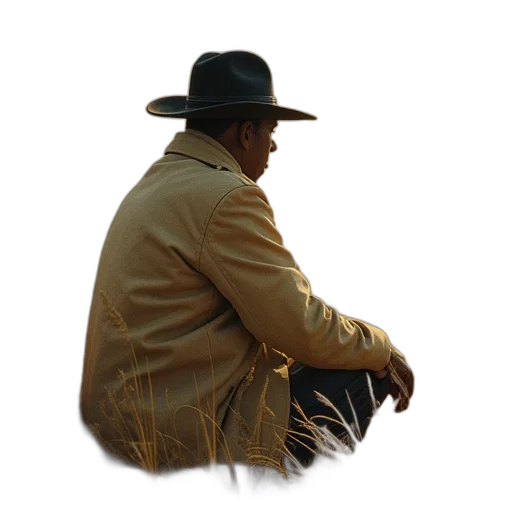 hat, jacket, staff, photorealistic transparent PNG cut-out