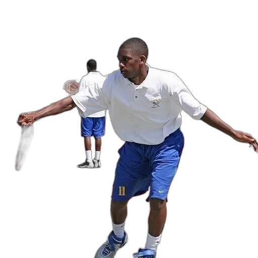staff, weapon, concept art, man, white, shirt, blue, shorts transparent PNG cut-out