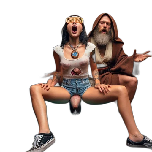 concept art, 3d render, fantasy art, pixel art, two, people, one, woman transparent PNG cut-out
